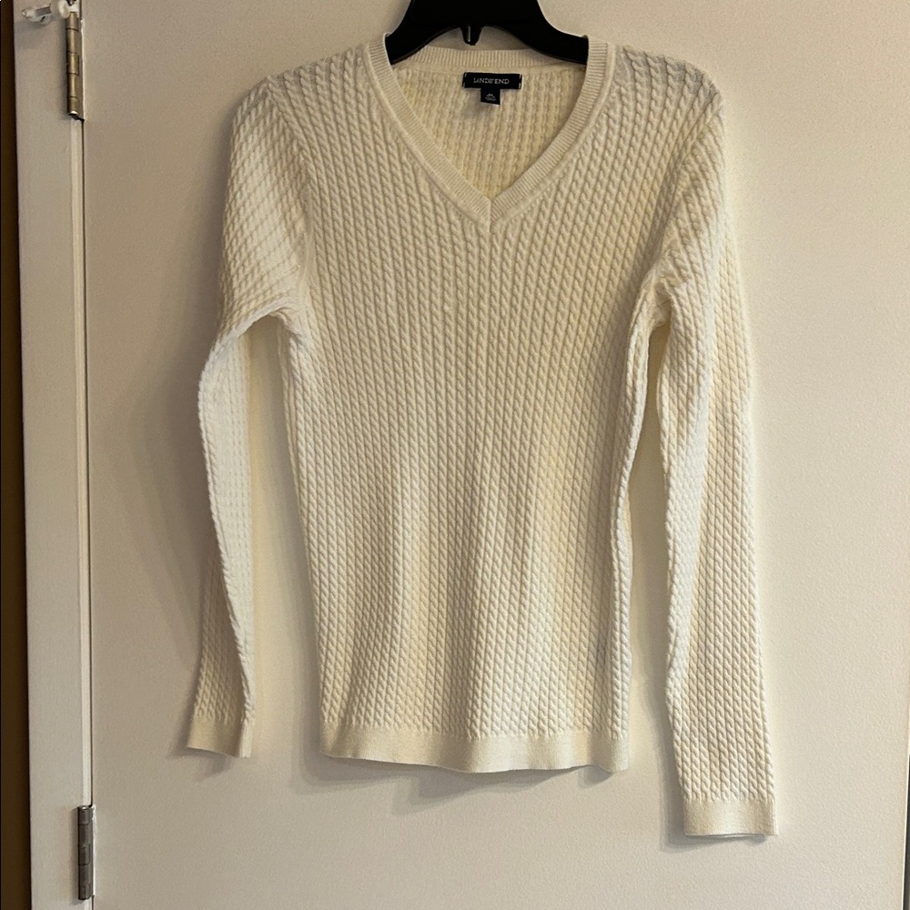 Lands' End Cream Textured Knit Sweater